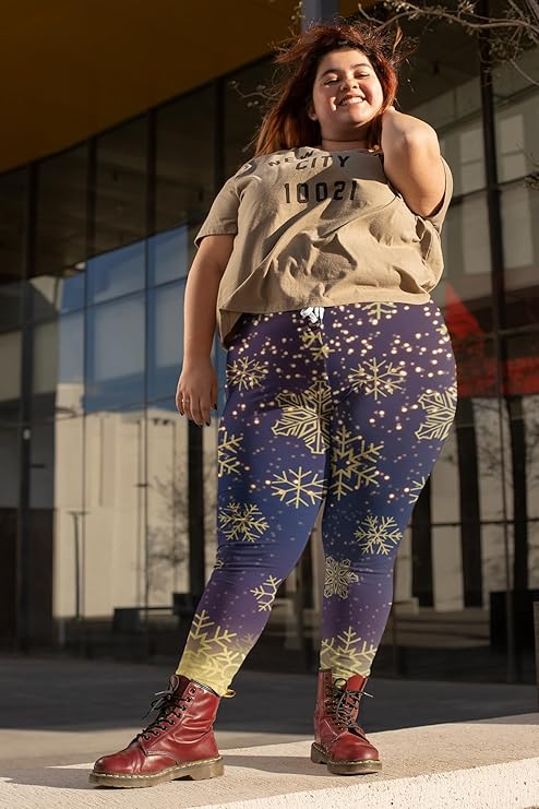 Curve Leggings (14-18 UK Size) - Golden Snowflake
