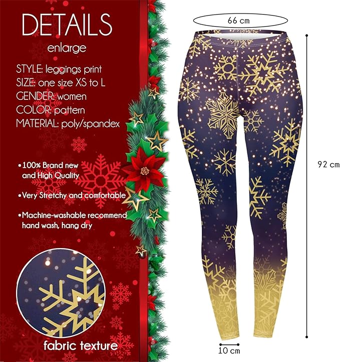 Regular Leggings (8-14 UK Size) - Golden Snowflake