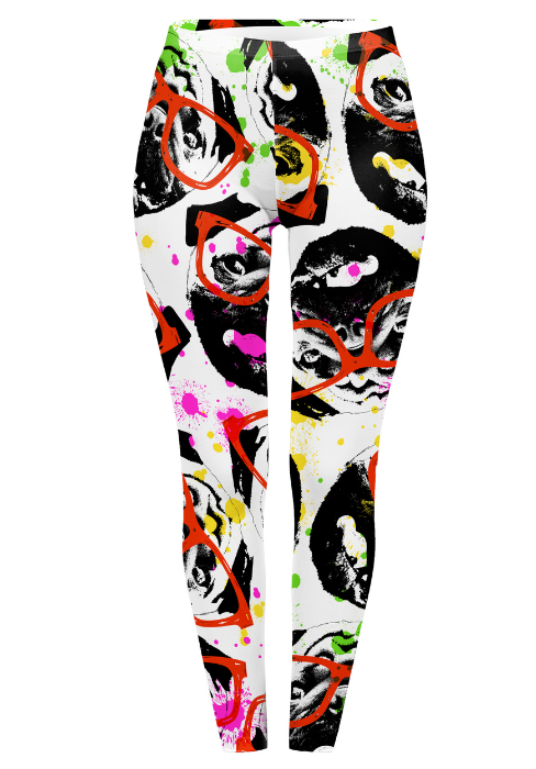 Regular Leggings (8-12 UK Size) - Graffiti Glasses Pug - Kukubird-UK