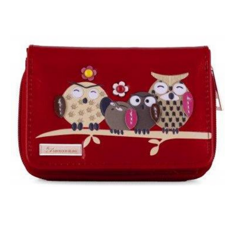 Kukubird Medium Purse Owl Feature Embroidery Patch Family Tree - Red - Kukubird-UK