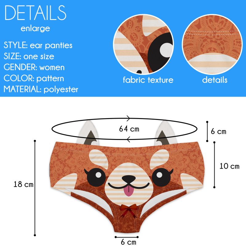 Ear Pantie - Fiesty Red Panda (6-10 UK Size) - Kukubird_UK